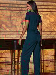 Sosandar Green Sparkle Wrap Front Jumpsuit - Image 2 of 5