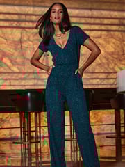 Sosandar Green Sparkle Wrap Front Jumpsuit - Image 4 of 5