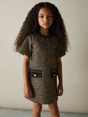 Reiss Gold Sasha 9-13 yrs Tweed Metallic-Thread Shift Dress - Image 1 of 4