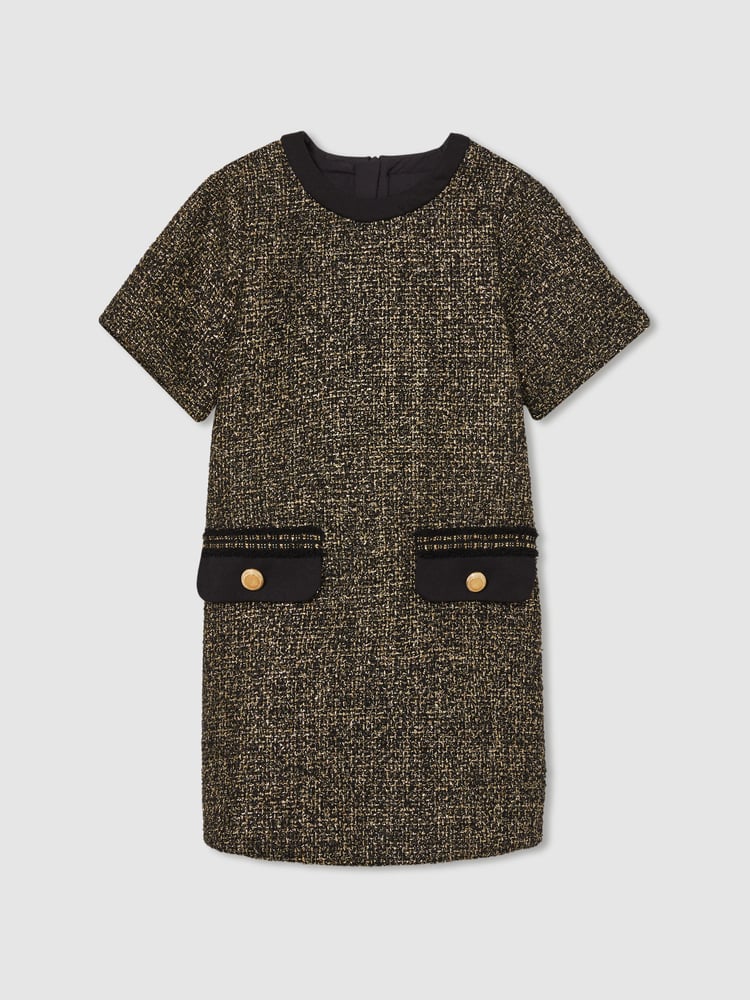 Reiss Gold Sasha 9-13 yrs Tweed Metallic-Thread Shift Dress - Image 2 of 4