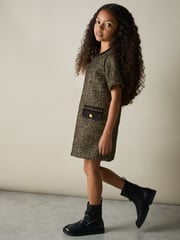 Reiss Gold Sasha 9-13 yrs Tweed Metallic-Thread Shift Dress - Image 3 of 4