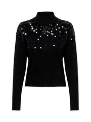 ONLY Black Long Sleeve High Neck Sequin Knitted Jumper - Image 3 of 4