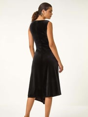 Roman Black Velvet Floral Print Ruched Midi Dress - Image 4 of 6