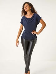 Roman Metallic Glitter Cowl Neck Top - Image 3 of 6