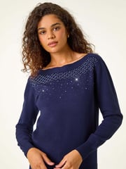 Roman Blue Embellished Boat Neck Jumper - Image 4 of 5