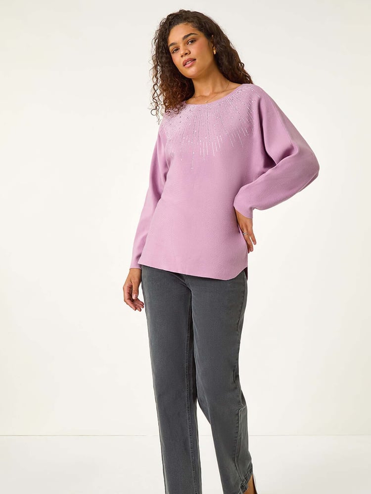 Roman Purple Rhinestone Detail Knit Jumper - Image 1 of 5