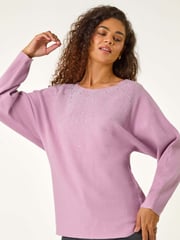Roman Purple Rhinestone Detail Knit Jumper - Image 2 of 5