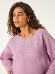 Roman Purple Rhinestone Detail Knit Jumper - Image 4 of 5