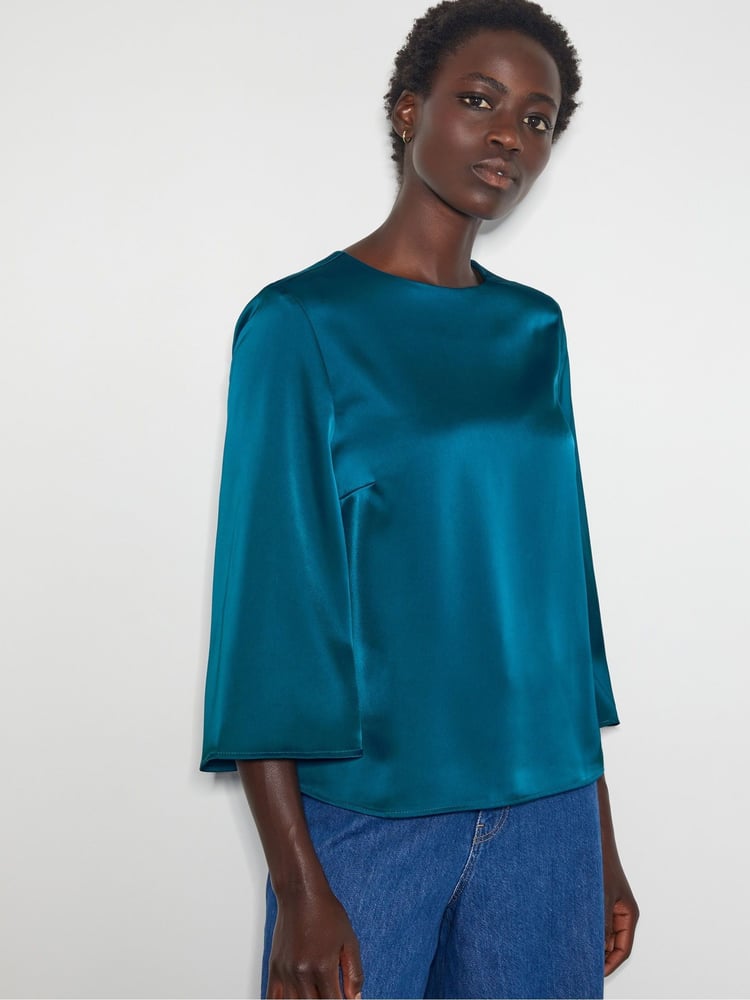 Monsoon Blue Ingrid Bell Sleeve Satin Top - Image 1 of 5