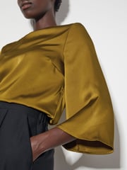 Monsoon Green Ingrid Bell Sleeve Satin Top - Image 4 of 4