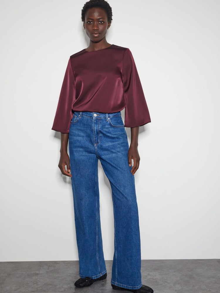 Monsoon Red Ingrid Bell Sleeve Satin Top - Image 2 of 4