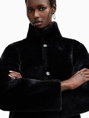 AllSaints Black Serra Maxi Shearling 100% Cotton Coats - Image 4 of 10
