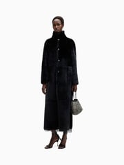 AllSaints Black Serra Maxi Shearling 100% Cotton Coats - Image 6 of 10