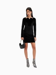 AllSaints Black Regina Velvet Dress - Image 3 of 8