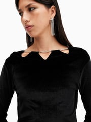 AllSaints Black Regina Velvet Dress - Image 4 of 8