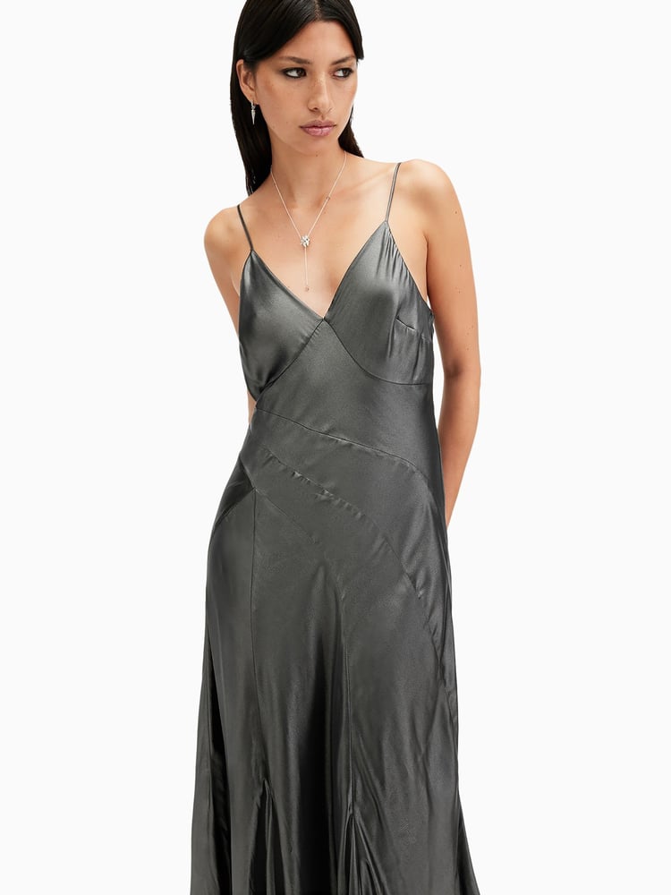 AllSaints Grey Lili Maxi Dress - Image 2 of 5 AllSaints Grey Lili Maxi Dress - Image 2 of 5