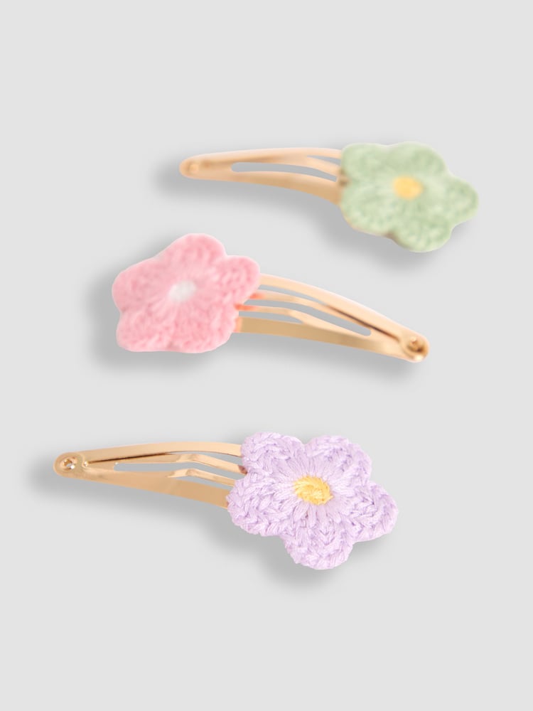 JoJo Maman Bébé Pastel 3-Pack Crochet Flower Clips - Image 2 of 3