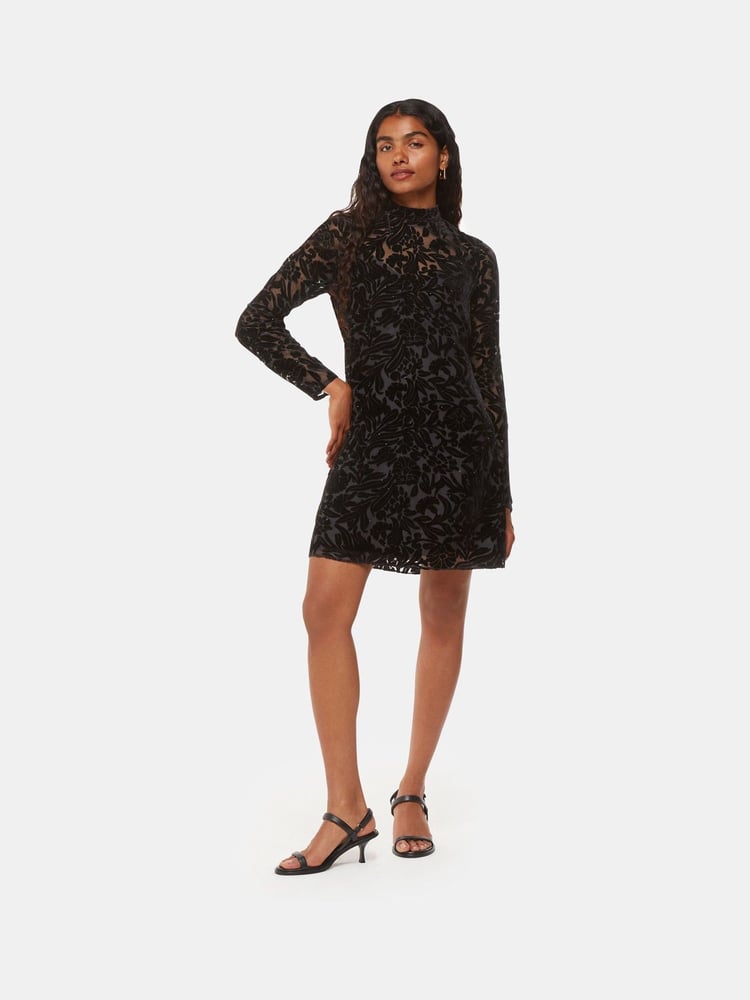Whistles Black Petite Hot Fix Floral Velvet Dress - Image 1 of 4 Whistles Black Petite Hot Fix Floral Velvet Dress - Image 1 of 4