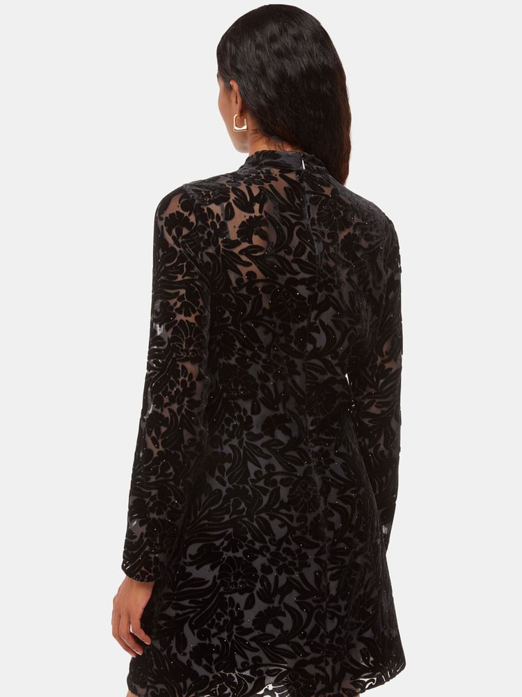 Whistles Black Petite Hot Fix Floral Velvet Dress - Image 2 of 4