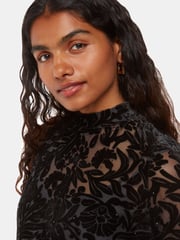 Whistles Black Petite Hot Fix Floral Velvet Dress - Image 3 of 4