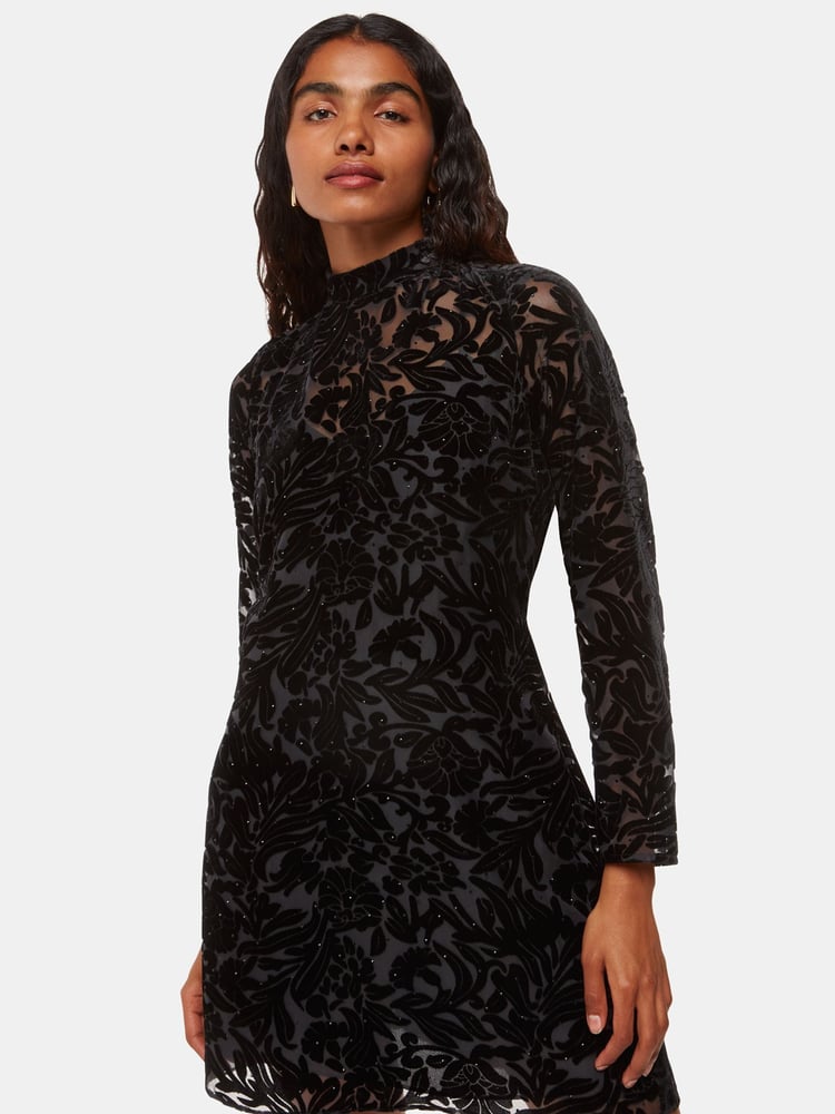 Whistles Black Petite Hot Fix Floral Velvet Dress - Image 4 of 4 Whistles Black Petite Hot Fix Floral Velvet Dress - Image 4 of 4