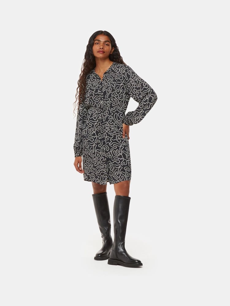 Whistles Black Petite Chain Print Flippy Dress - Image 1 of 5