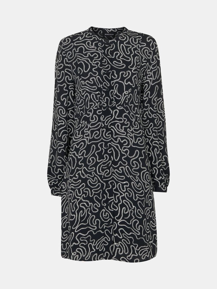 Whistles Black Petite Chain Print Flippy Dress - Image 5 of 5
