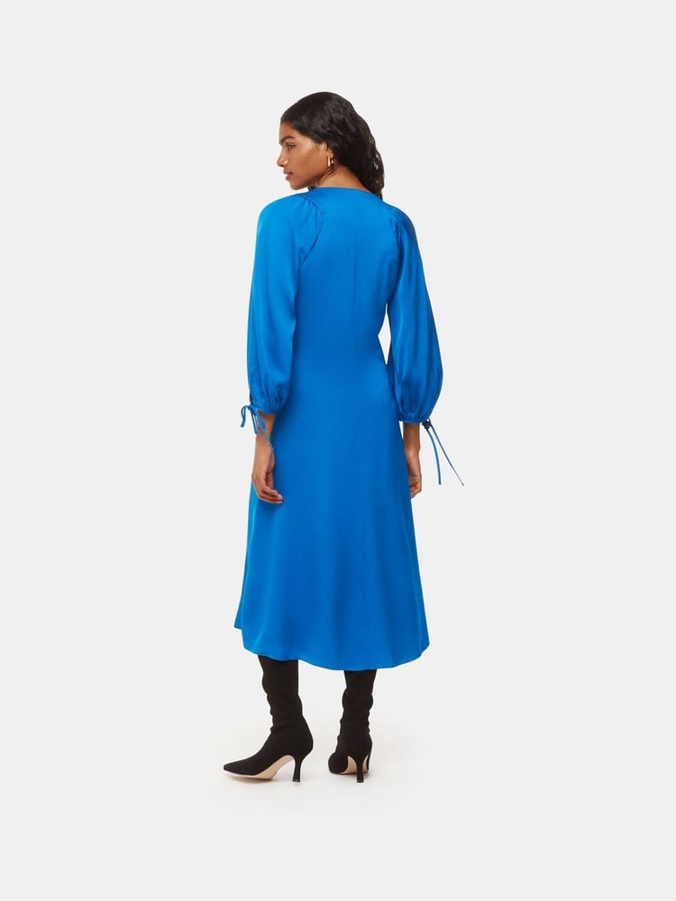 Whistles Blue Petite Molly Satin Ruched Dress - Image 2 of 5
