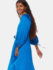 Whistles Blue Petite Molly Satin Ruched Dress - Image 3 of 5