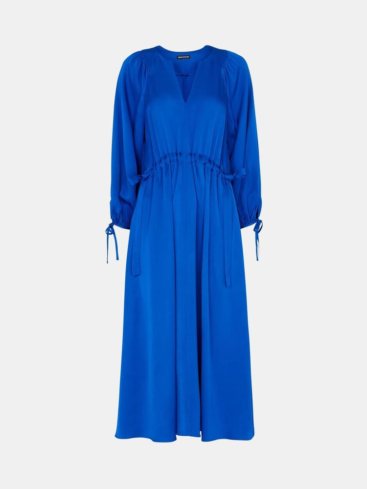 Whistles Blue Petite Molly Satin Ruched Dress - Image 5 of 5