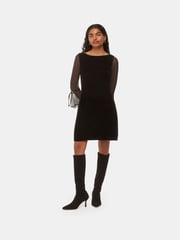 Whistles Black Petite Myla Velvet Mini Dress - Image 1 of 5