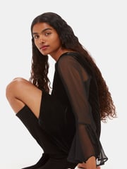 Whistles Black Petite Myla Velvet Mini Dress - Image 4 of 5