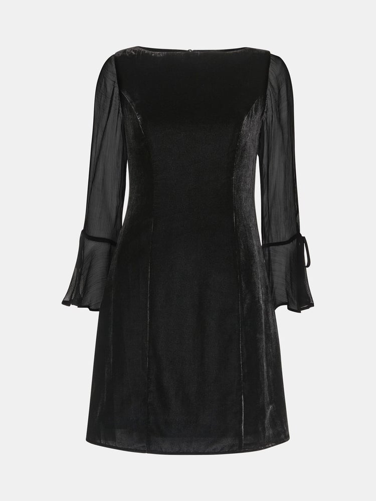 Whistles Black Petite Myla Velvet Mini Dress - Image 5 of 5