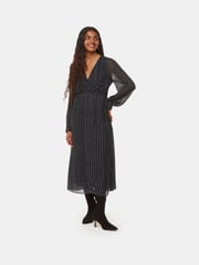 Whistles Black Petite Metallic Stripe Midi Dress - Image 1 of 5