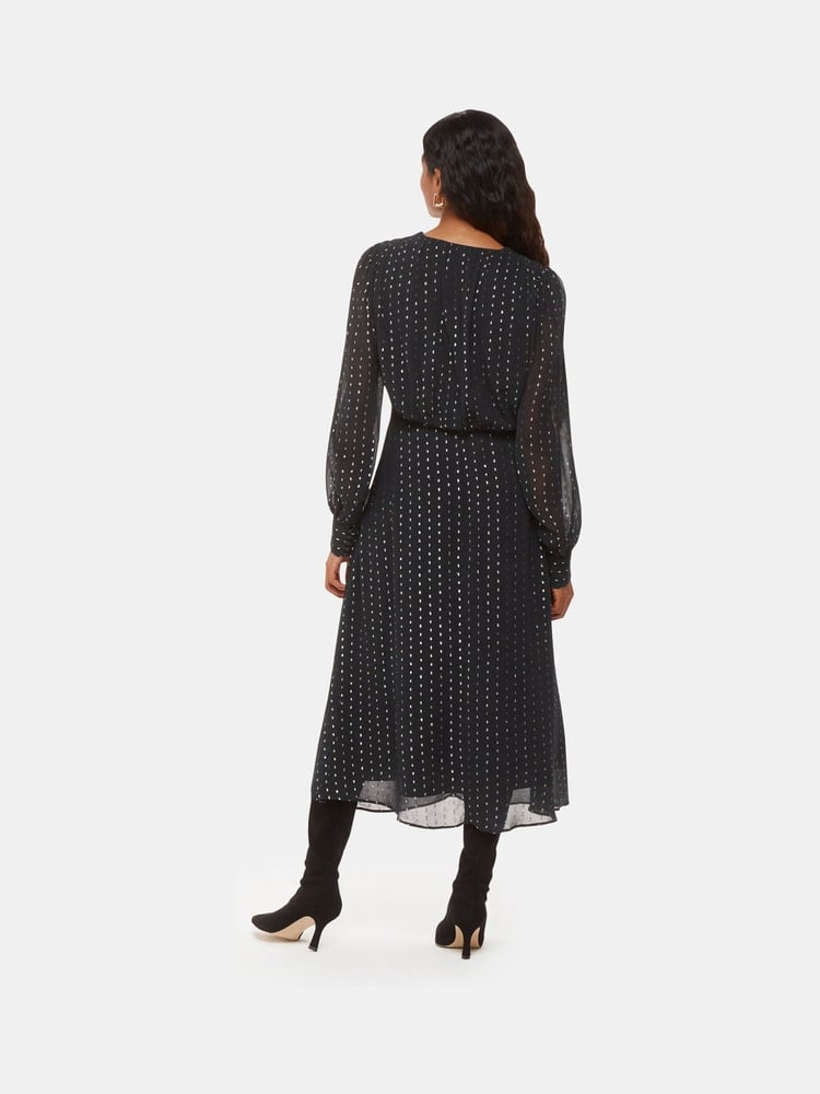 Whistles Black Petite Metallic Stripe Midi Dress - Image 2 of 5