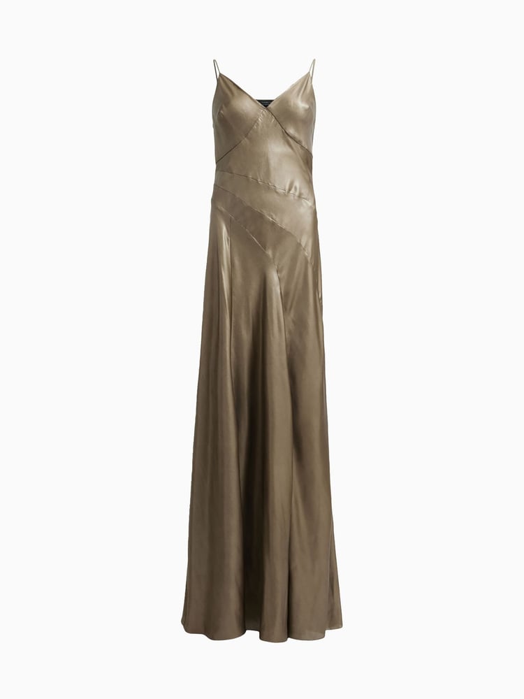AllSaints Gold Lili Maxi Dress - Image 5 of 5