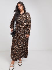 Simply Be Brown Leopard Print Midi Shirt Dress - Image 1 of 4