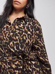 Simply Be Brown Leopard Print Midi Shirt Dress - Image 4 of 4