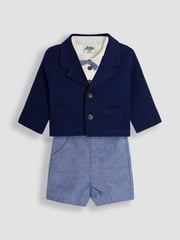 JoJo Maman Bébé Navy Blue 4-Piece Shirt & Trousers Set With Blazer & Bow Tie - Image 3 of 11