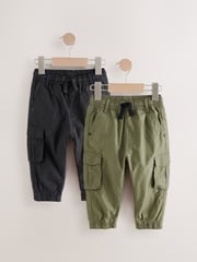 Black/Khaki Lined 100% Cotton Cargo Trousers (3mths-7yrs) - Image 1 of 6