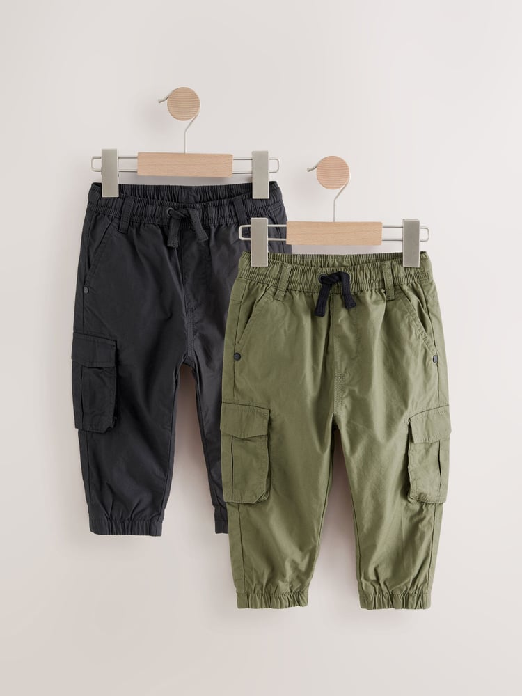 Black/Khaki Lined 100% Cotton Cargo Trousers (3mths-7yrs) - Image 1 of 6