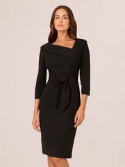 Adrianna Papell Black Knit Crepe Tie Sheath Dress - Image 1 of 7