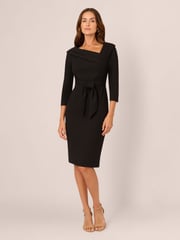 Adrianna Papell Black Knit Crepe Tie Sheath Dress - Image 3 of 7