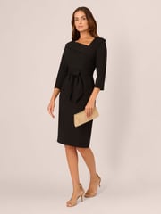 Adrianna Papell Black Knit Crepe Tie Sheath Dress - Image 4 of 7