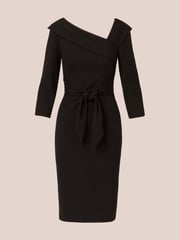 Adrianna Papell Black Knit Crepe Tie Sheath Dress - Image 6 of 7