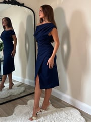 Girl In Mind Blue Ariana Asymmetric Midi Dress - Image 4 of 4