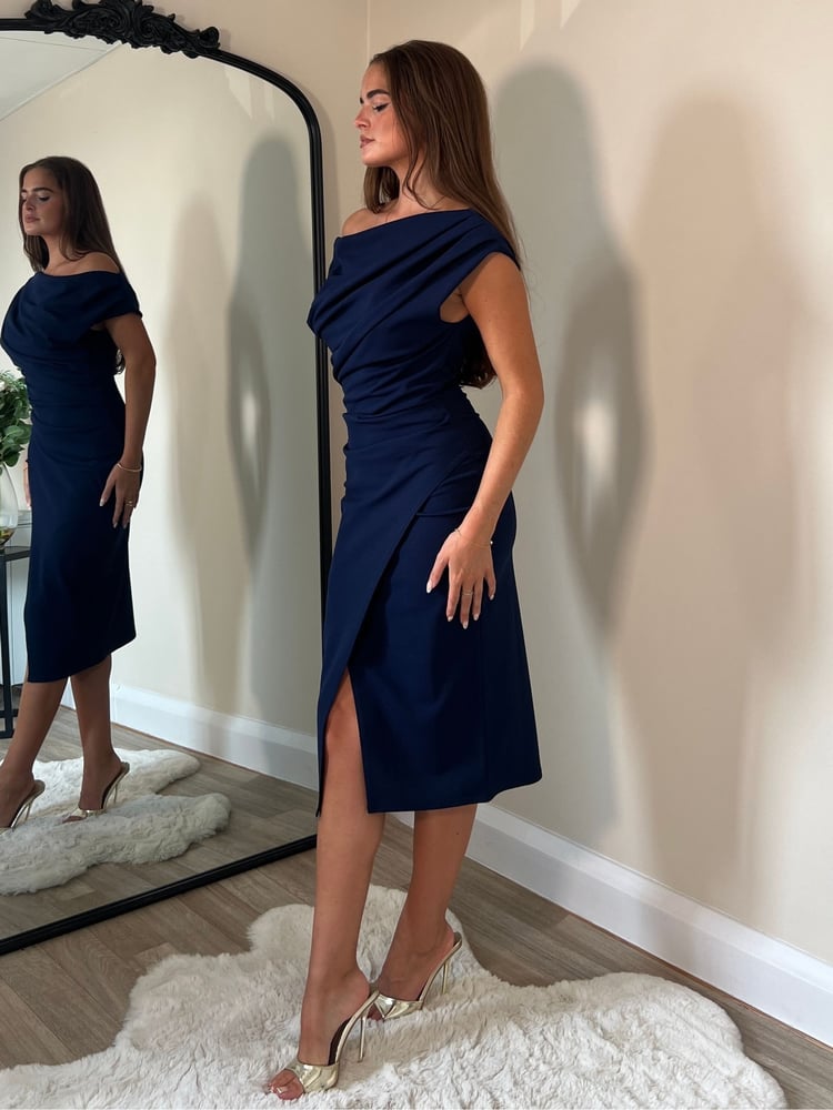 Girl In Mind Blue Ariana Asymmetric Midi Dress - Image 4 of 4