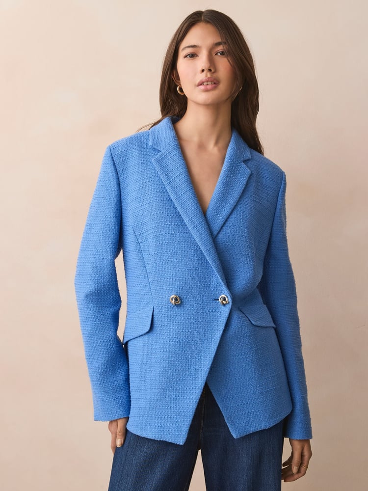 BOSS Blue Tweed Slim Fit Blazer Jacket - Image 1 of 5