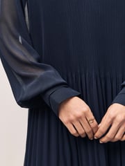 BOSS Blue Plisse Pleated High Neck Sheer Sleeve Dress - Image 3 of 4