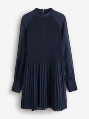 BOSS Blue Plisse Pleated High Neck Sheer Sleeve Dress - Image 4 of 4